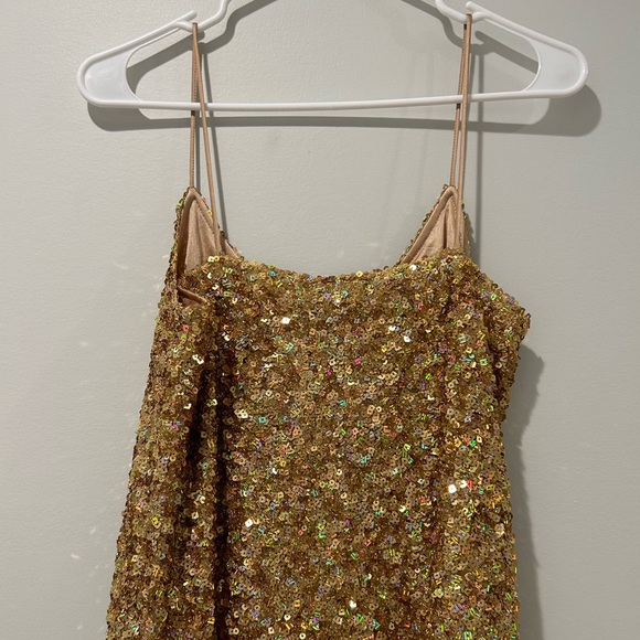 NWOT Zara Gold Square Sequins Midi Slip Dress Size S/M - Picture 8 of 9